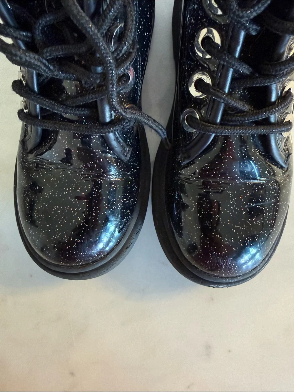 Steve Madden Black Glitter Lace-Up Kids Ankle Boots